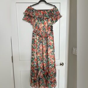 Vince Camuto off shoulder ruffle dress with tie waste new with tag